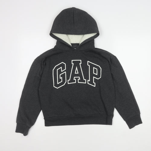 Gap Kids Boys Grey Pullover Hoodie L 10-11Y Logo Fleece