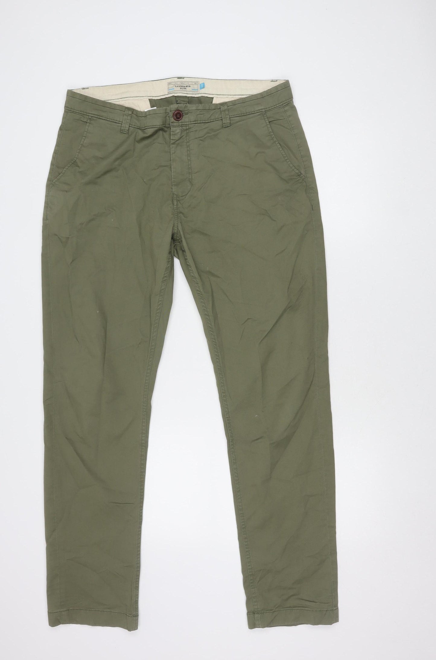 Next Men's Green Slim Chino Trousers, Size 36