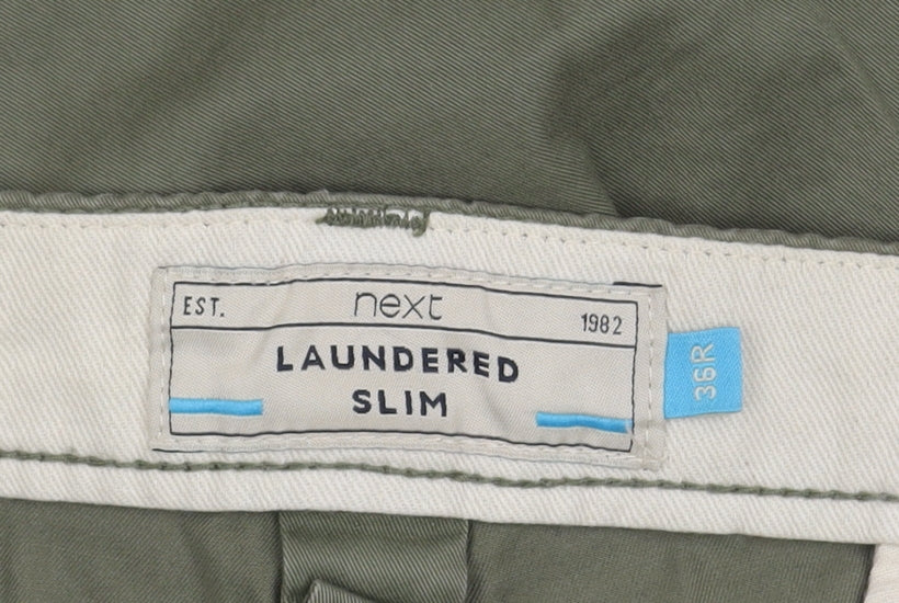 Next Men's Green Slim Chino Trousers, Size 36