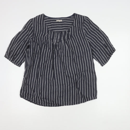 Lina Tomei Women's Black Linen Striped Blouse M