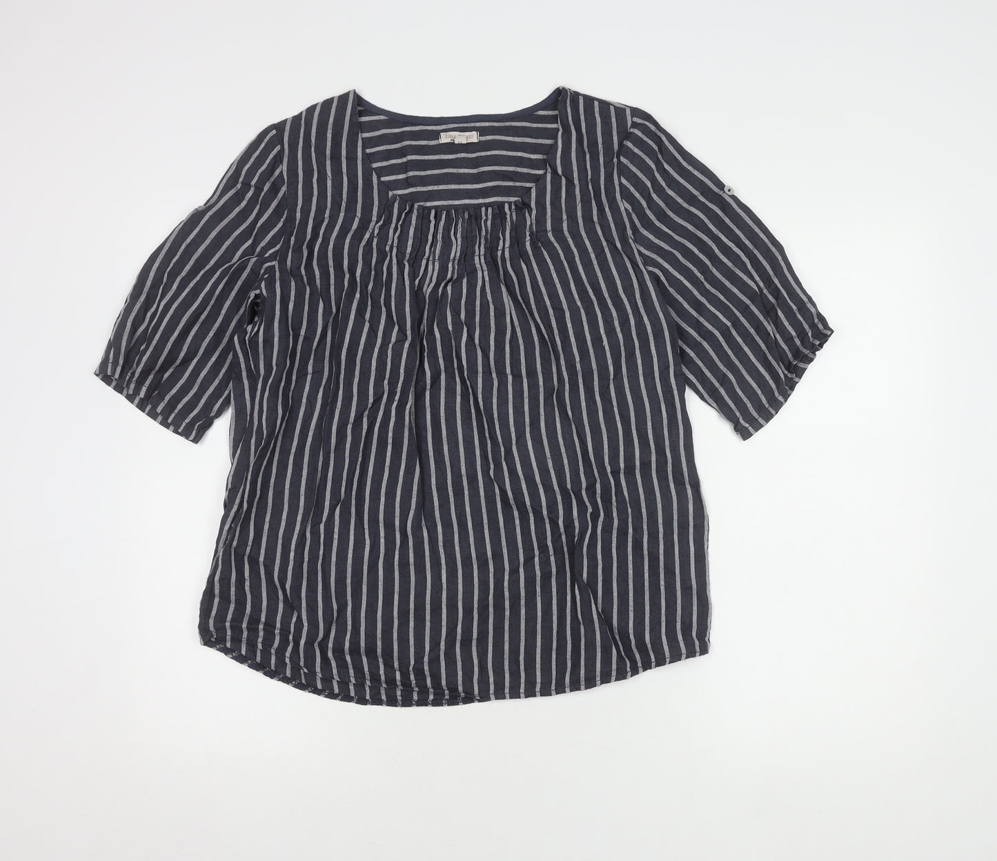 Lina Tomei Women's Black Linen Striped Blouse M