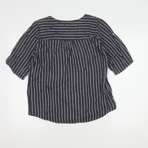 Lina Tomei Women's Black Linen Striped Blouse M