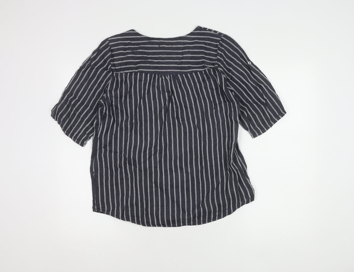 Lina Tomei Women's Black Linen Striped Blouse M