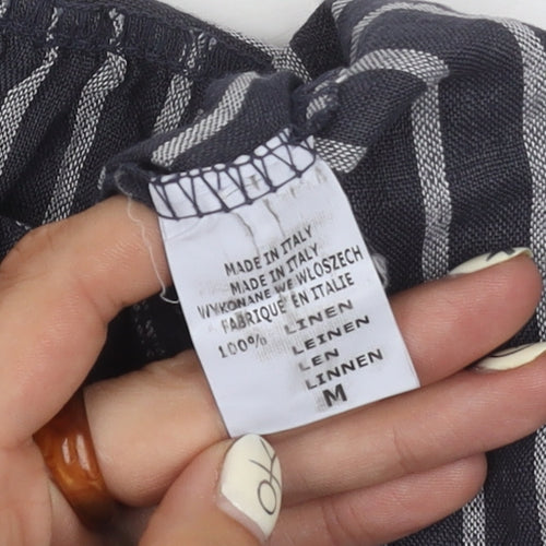 Lina Tomei Women's Black Linen Striped Blouse M