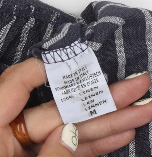 Lina Tomei Women's Black Linen Striped Blouse M