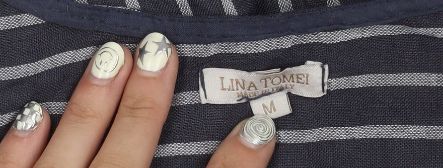 Lina Tomei Women's Black Linen Striped Blouse M