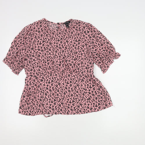 New Look Women's Pink Floral Top UK 14