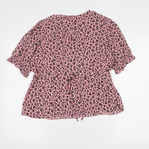 New Look Women's Pink Floral Top UK 14