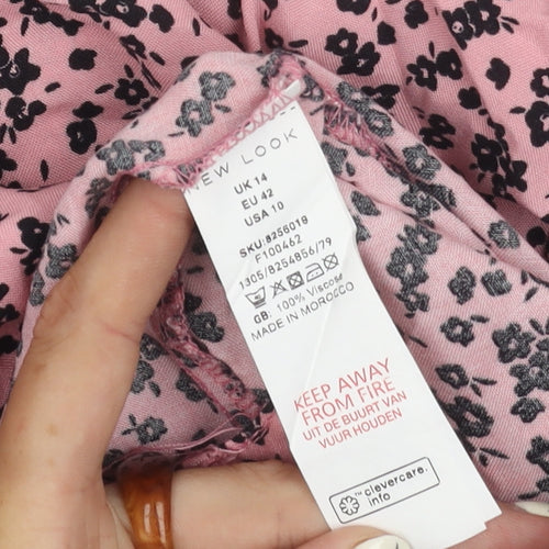 New Look Women's Pink Floral Top UK 14