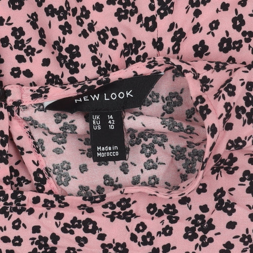 New Look Women's Pink Floral Top UK 14
