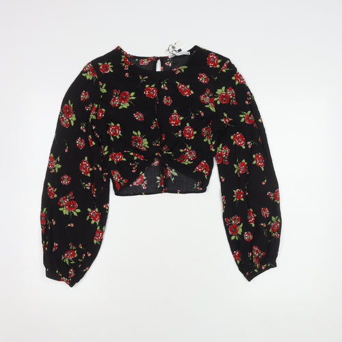Zara Women's Black Floral Cropped Blouse, XS