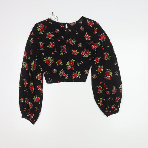 Zara Women's Black Floral Cropped Blouse, XS