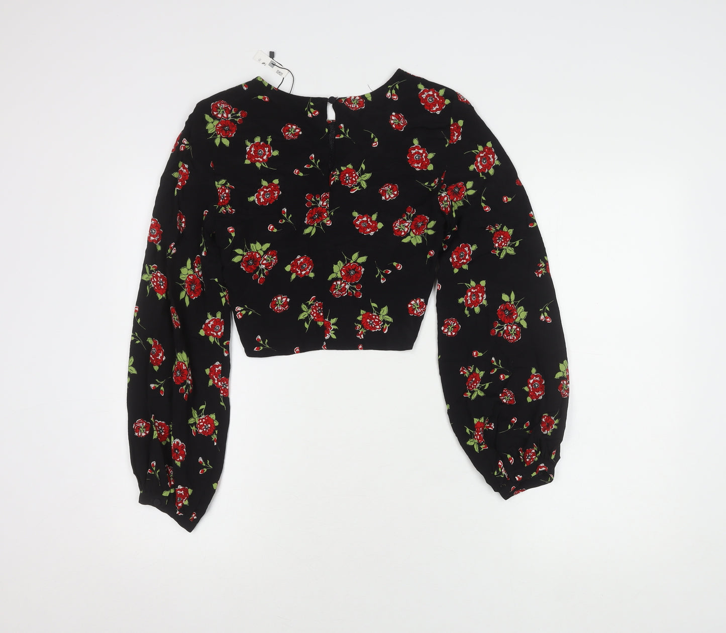Zara Women's Black Floral Cropped Blouse, XS