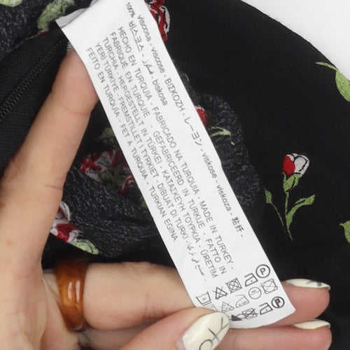 Zara Women's Black Floral Cropped Blouse, XS