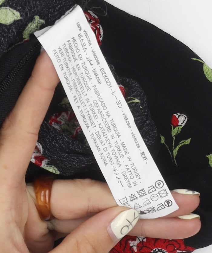 Zara Women's Black Floral Cropped Blouse, XS
