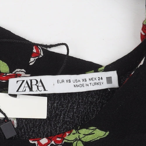 Zara Women's Black Floral Cropped Blouse, XS