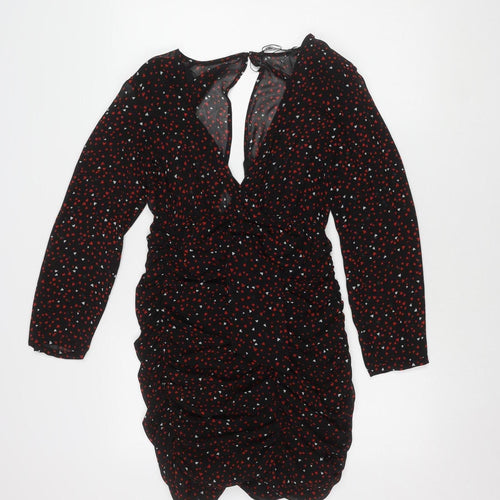 Zara Women's Black with Red and White Hearts Long Sleeve Dress XS