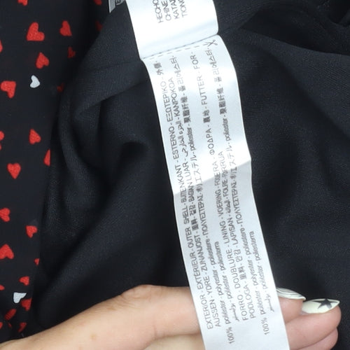 Zara Women's Black with Red and White Hearts Long Sleeve Dress XS