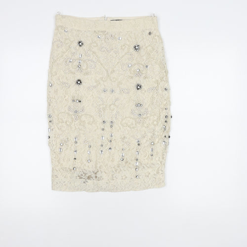 Zara Woman Ivory Beaded Lace Skirt XS Women