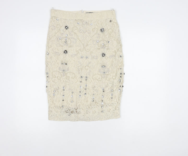 Zara Woman Ivory Beaded Lace Skirt XS Women