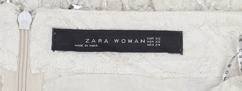 Zara Woman Ivory Beaded Lace Skirt XS Women