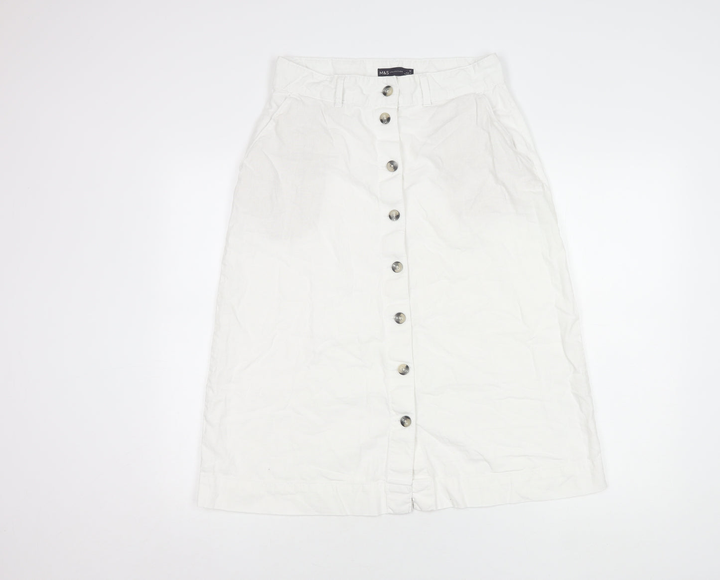 Marks and Spencer Women's White Button Linen Skirt Size 12