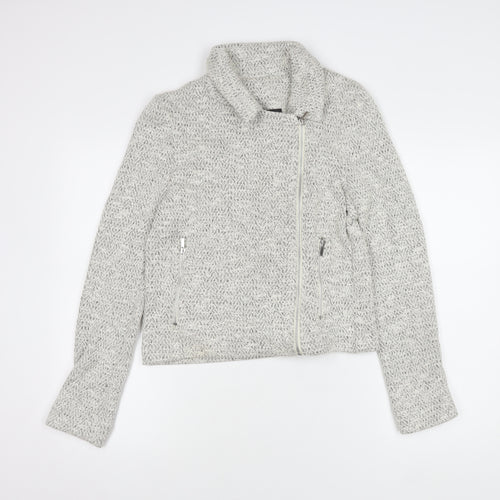 Miss Selfridge Women's Grey Cropped Motorcycle Jacket