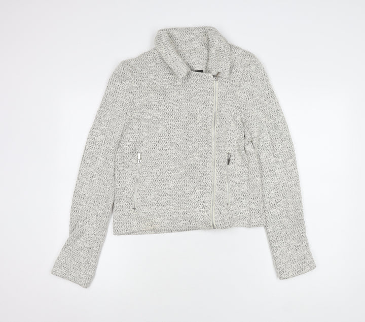 Miss Selfridge Women's Grey Cropped Motorcycle Jacket