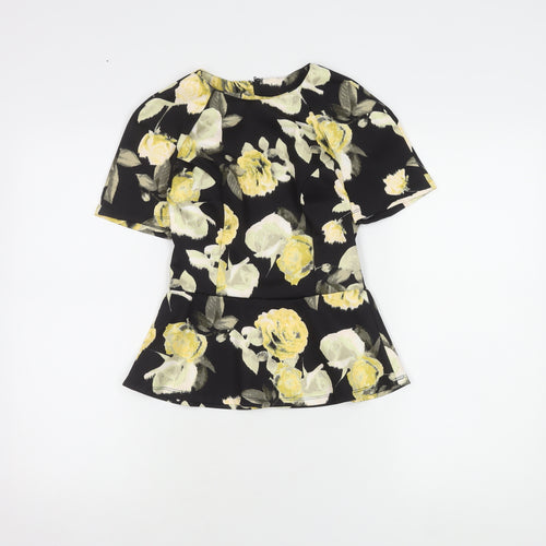 ASOS Women's Black Floral Top, Size 6, Short Sleeve