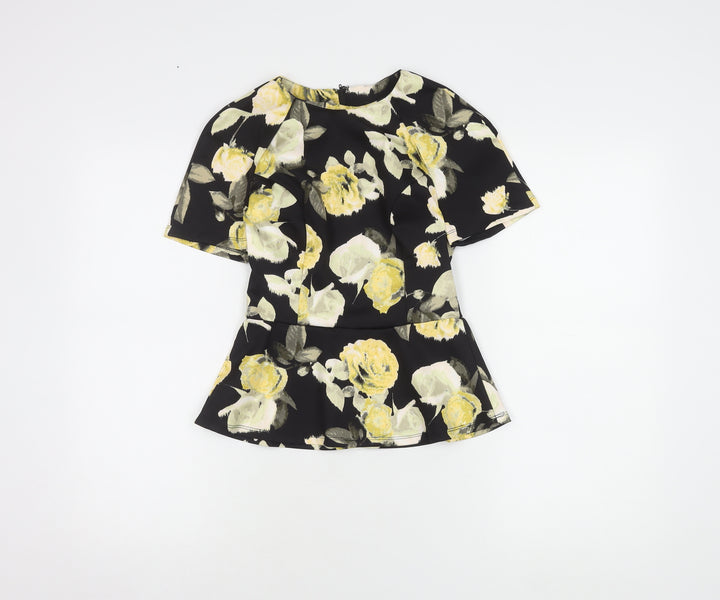 ASOS Women's Black Floral Top, Size 6, Short Sleeve