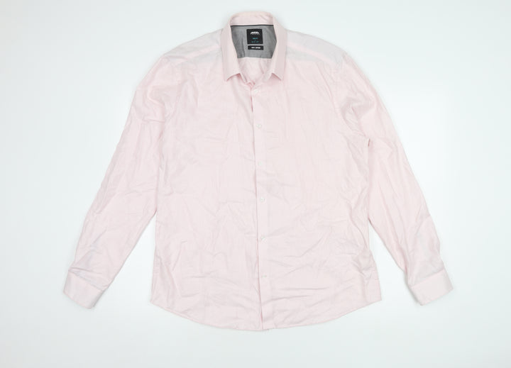 Burton Men's Pink Slim Fit Long Sleeve Cotton Shirt L