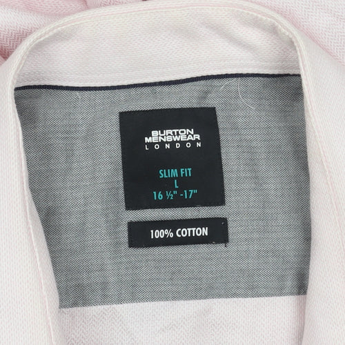Burton Men's Pink Slim Fit Long Sleeve Cotton Shirt L