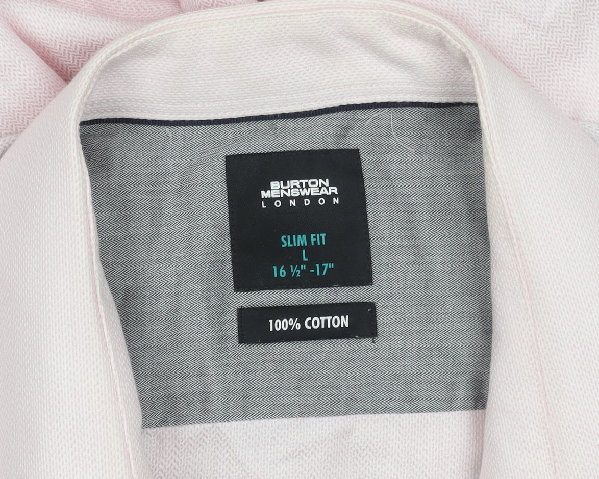 Burton Men's Pink Slim Fit Long Sleeve Cotton Shirt L