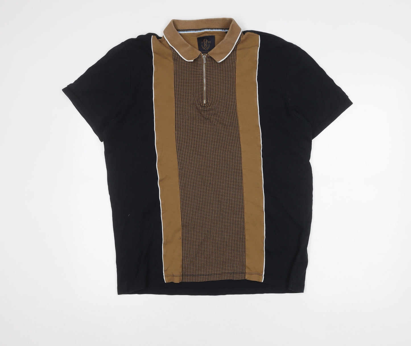 Next Men's L Black Brown Check Polo Shirt