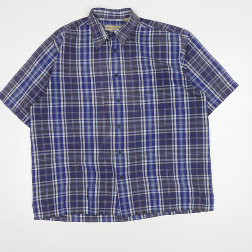 Peter England Men's Blue Plaid Short Sleeve Shirt L