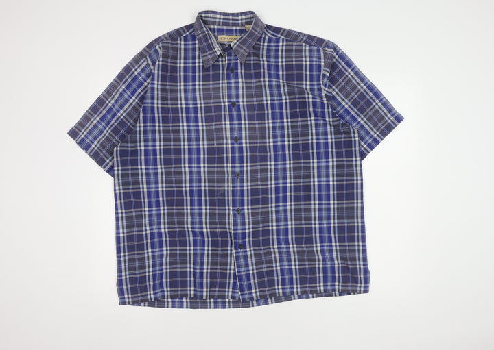 Peter England Men's Blue Plaid Short Sleeve Shirt L