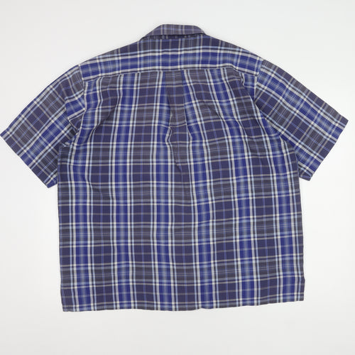 Peter England Men's Blue Plaid Short Sleeve Shirt L