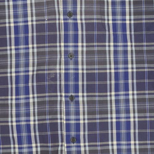 Peter England Men's Blue Plaid Short Sleeve Shirt L