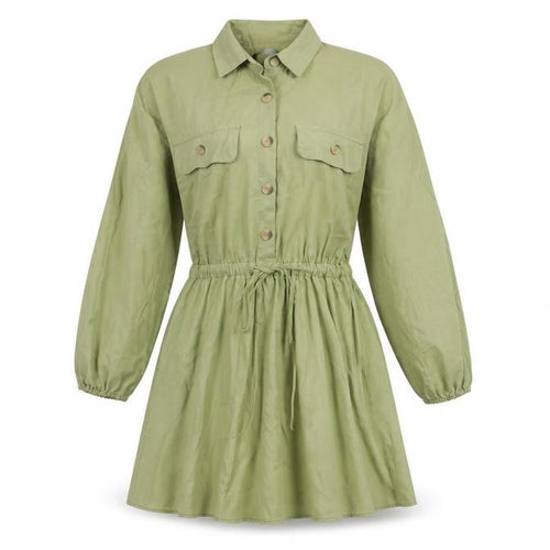 ZARA Green Shirt Dress, S, Women's Long Sleeve Collared