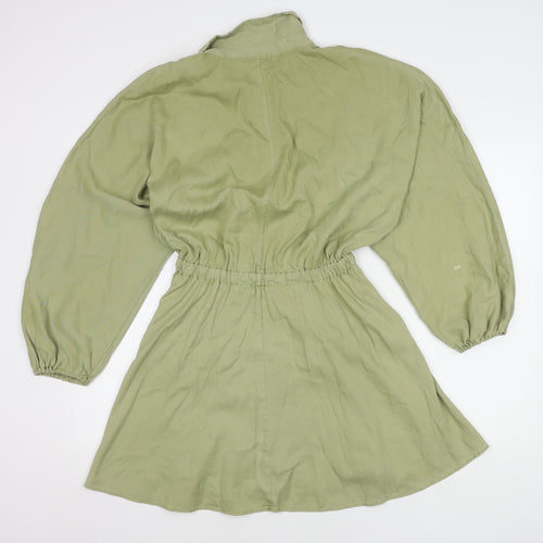 ZARA Green Shirt Dress, S, Women's Long Sleeve Collared