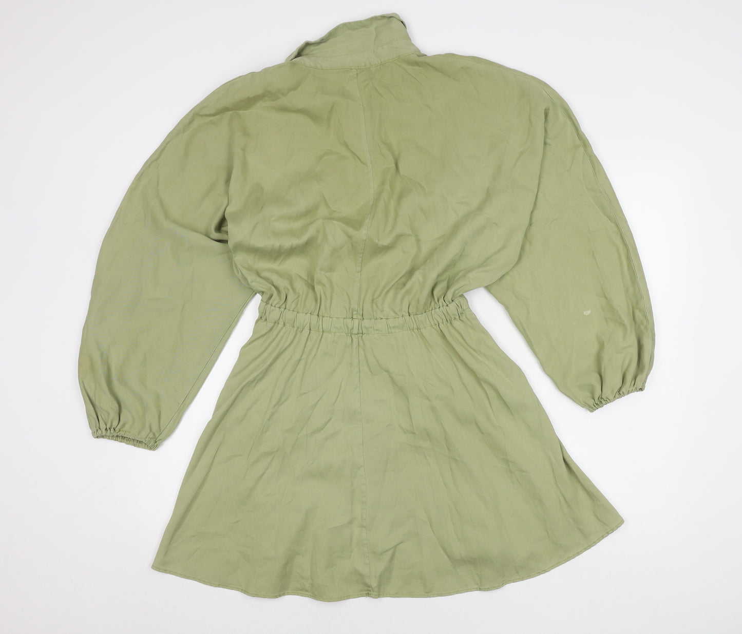ZARA Green Shirt Dress, S, Women's Long Sleeve Collared