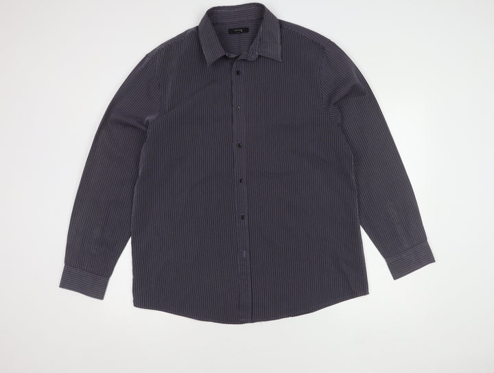 Thomas Nash Men's Black Striped Button-Up Shirt L