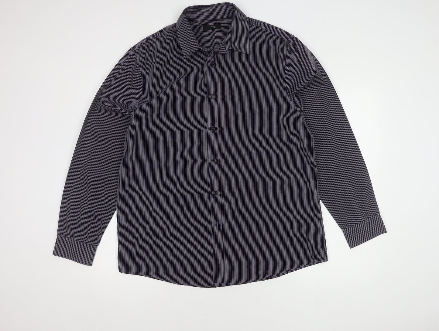 Thomas Nash Men's Black Striped Button-Up Shirt L