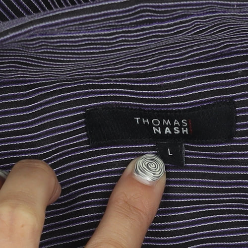 Thomas Nash Men's Black Striped Button-Up Shirt L