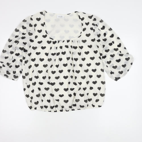 Wallis Petite Women's White Polka Dot 3/4 Sleeve Top M