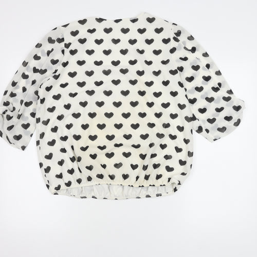 Wallis Petite Women's White Polka Dot 3/4 Sleeve Top M
