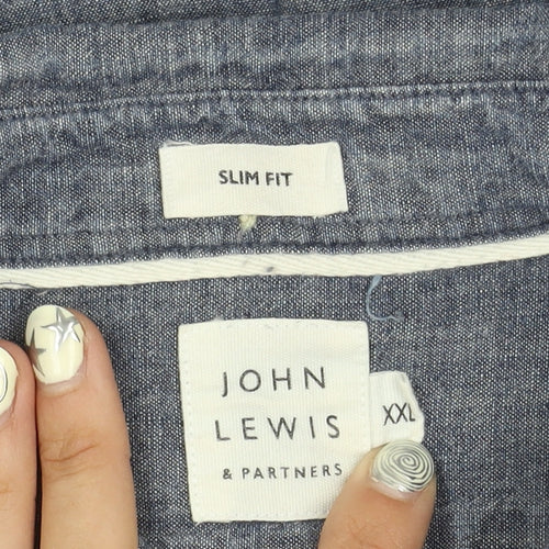 John Lewis 2XL Men's Blue Slim Fit Button-Up Shirt