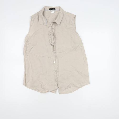 La Redoute Women's Beige Sleeveless Collared Blouse Size 16