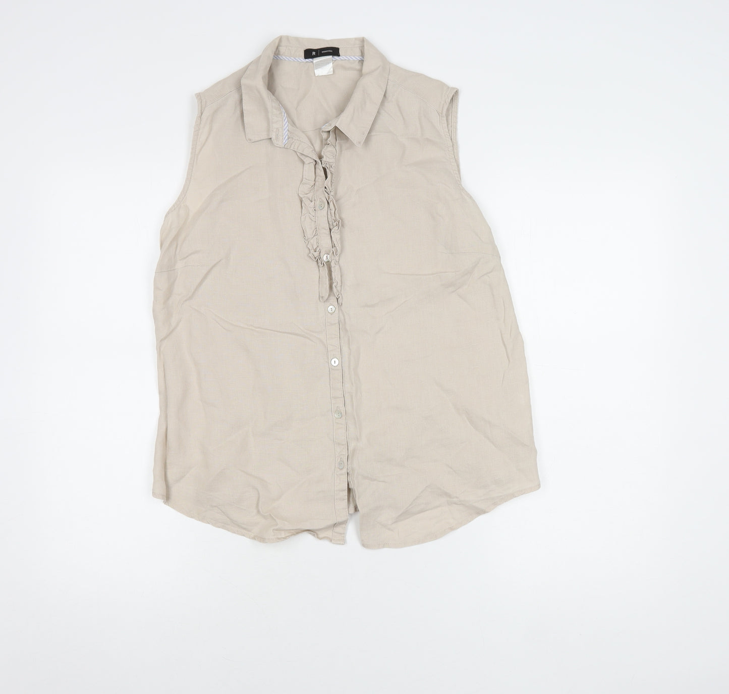 La Redoute Women's Beige Sleeveless Collared Blouse Size 16