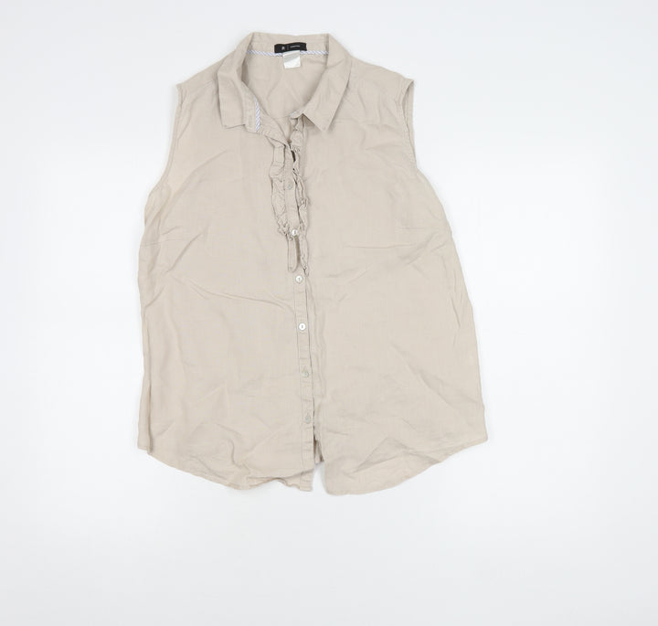La Redoute Women's Beige Sleeveless Collared Blouse Size 16